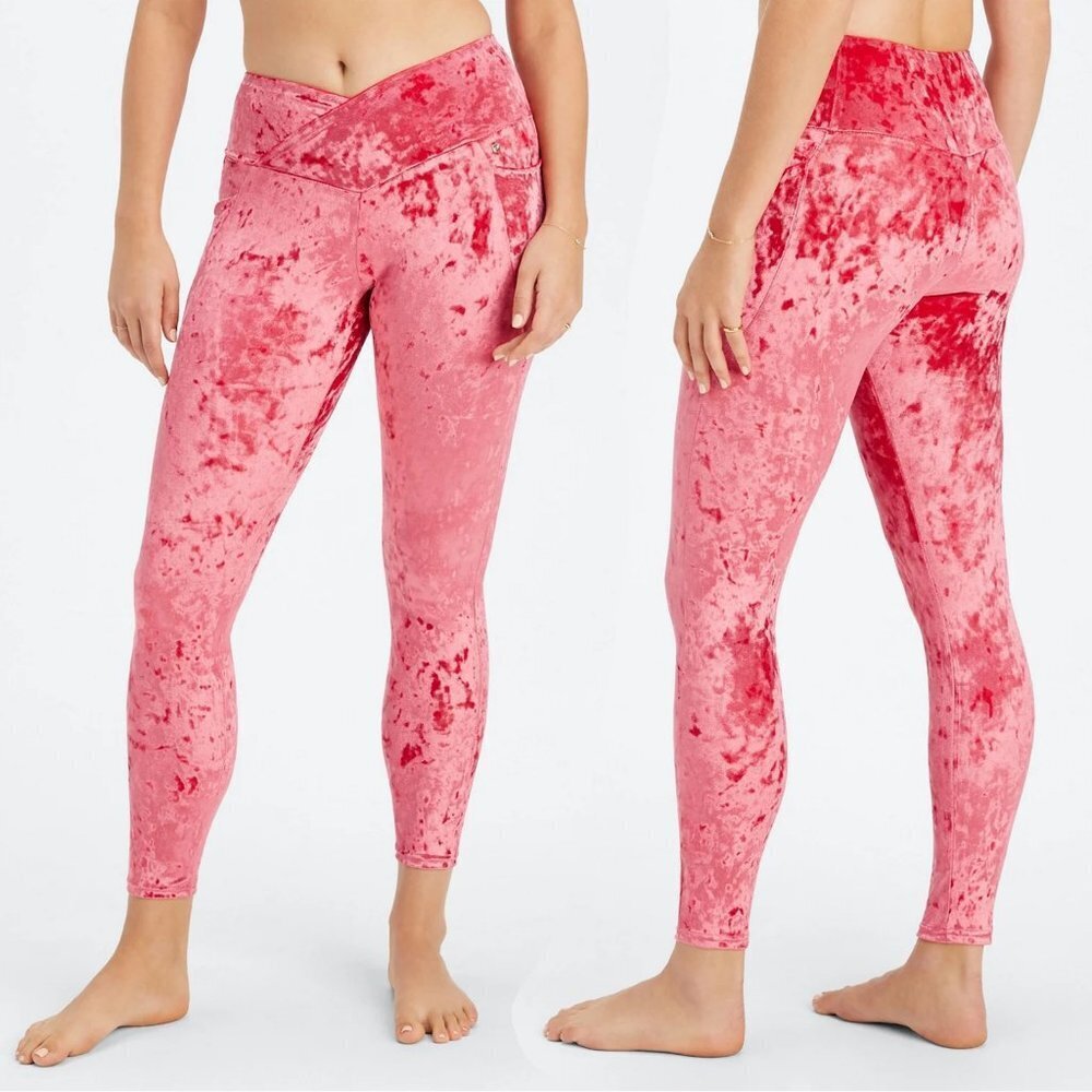 NWT New $75 Fabletics Red Crushed Velour Crossover Legging Size S